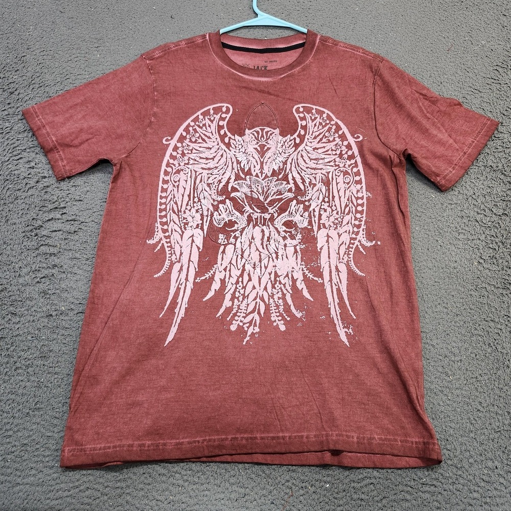 JACK Shirt Mens Medium Red Winged Skull Graphic Tee Tagless Crewneck Cotton